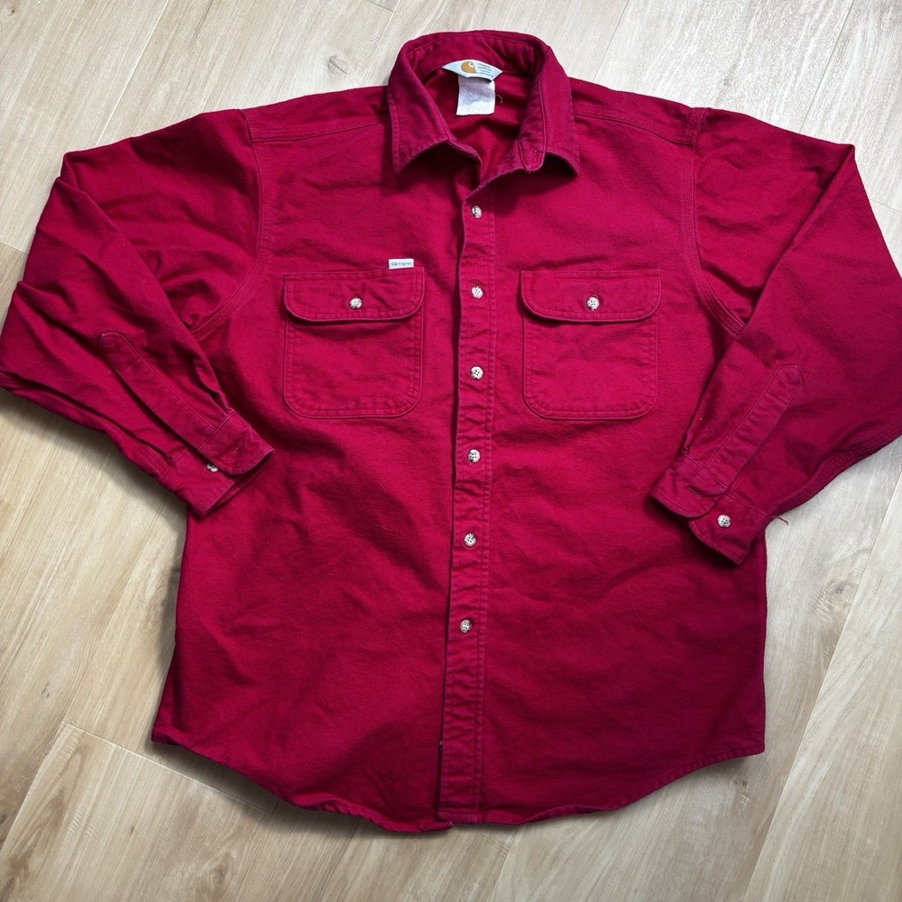 VTG CARHARTT Chamois Work Shirt Mens L Red Outdoor Workwear 90s S06 Button Up